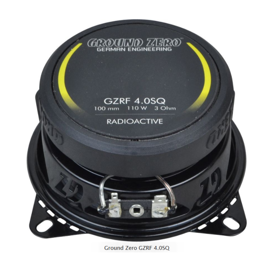 Ground Zero GZRF 4.0SQ 2-drożne głośniki współosiowe o średnicy woofera 102 mm. Moc woofera 70 W RMS. Impedancja 3 Ohm